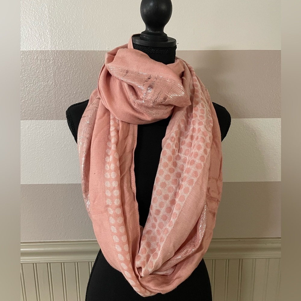 Jennifer Lopez Coral ✨ Striped & Dotted Scarf with Shimmering Accents